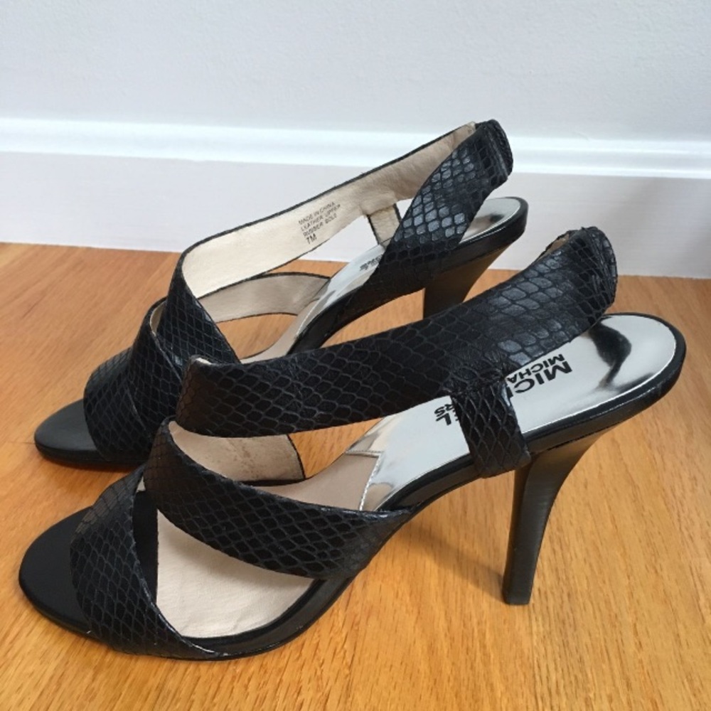 NEW Michael Kors Snakeskin Strap Black Heels